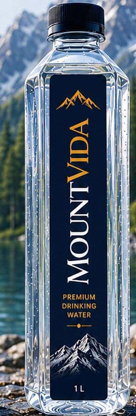 MOUNTVIDA 1 litre bottle, shown as a base for custom label branding